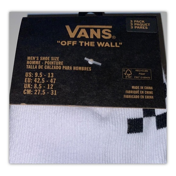 Vans No Show Socks 3Pair Men 9.5-13 White Black Gray w Logo & Checkerboard Skate - Picture 5 of 12